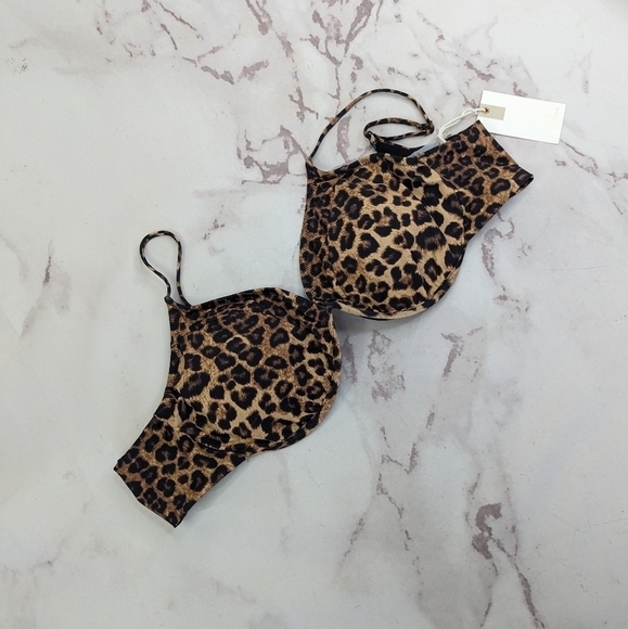 Good American Swim Top Women 5 2X 2XL Leopard Animal Show Off Curve Bikini - Picture 1 of 11